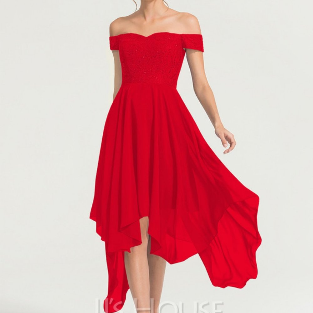 Red Off the Shoulder Cocktail Dress